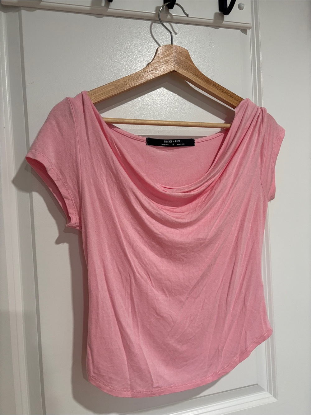 silence + noise Pink Draped Cowl Neck Short Sleeve Top
